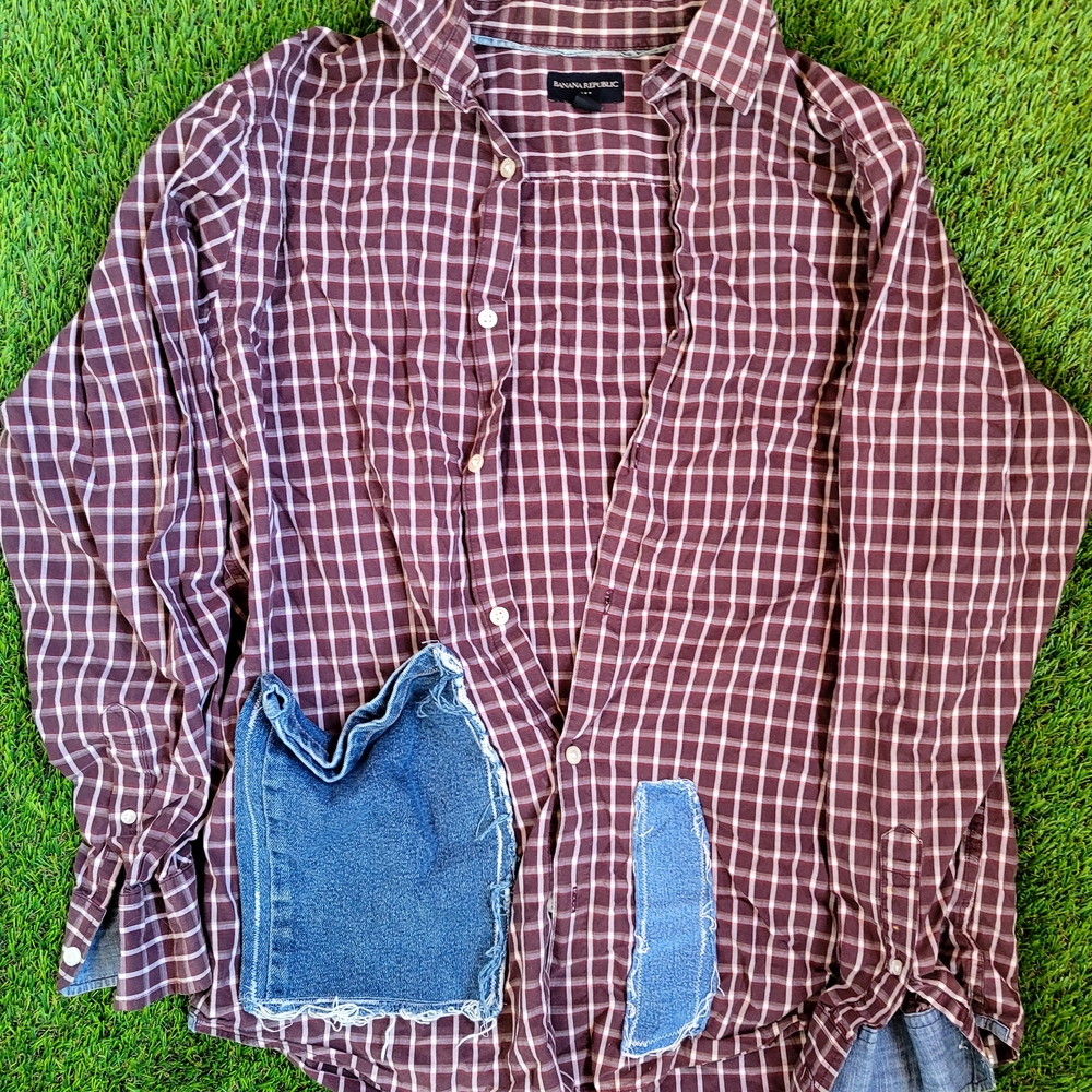 H&M Burgundy Checkered Button Down Shirt